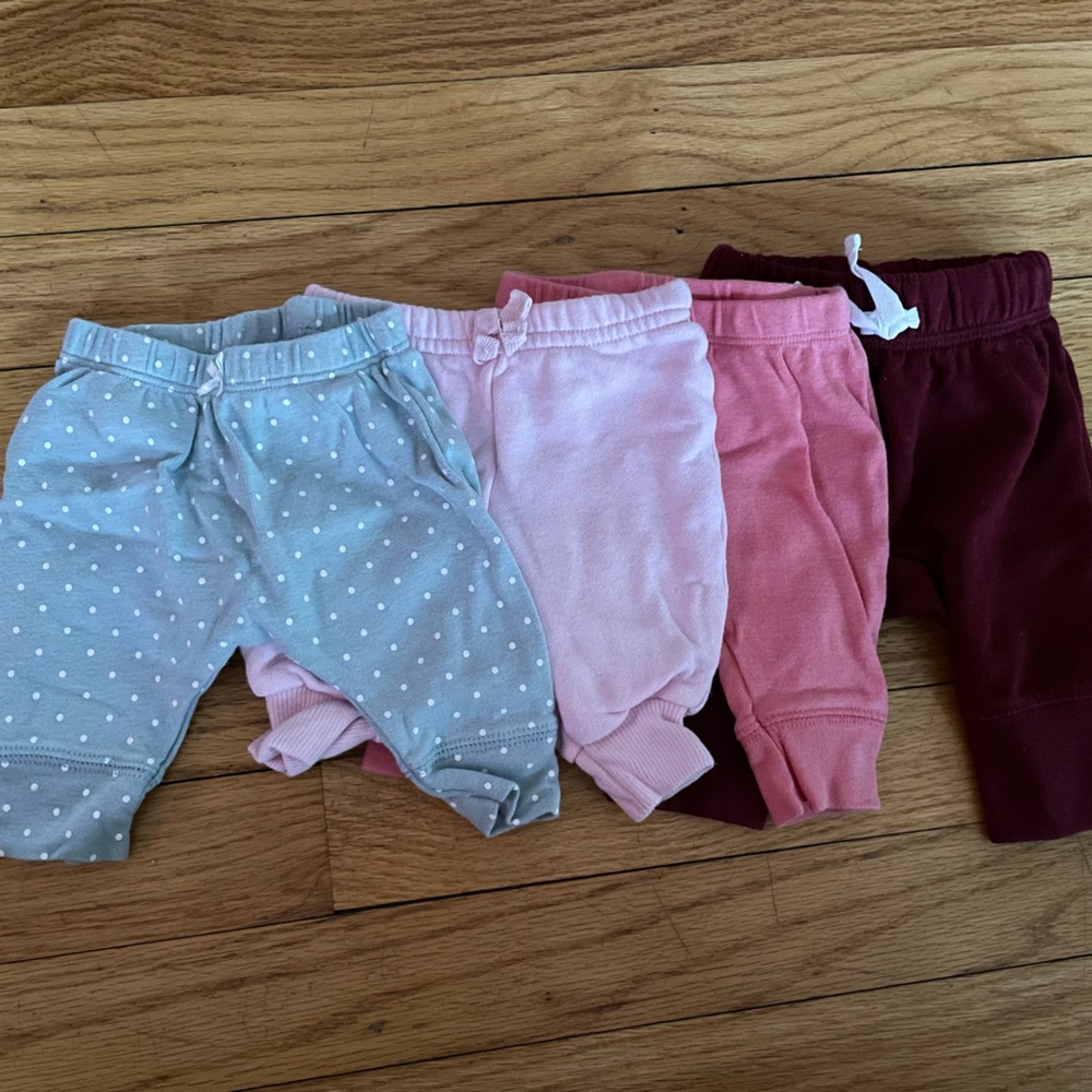 4 Newborn Pants - Carters Pink/Blue/Maroon